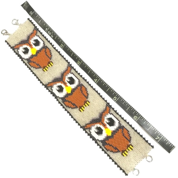 Hand Crafted 1.3mm Miyuki Seed Bead Owl Bracelet by GrandmaMia | One of a Kind - Picture 3 of 7